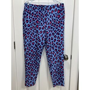 NY and Company Womens Leopard Print Pants Blue Pink Size 14